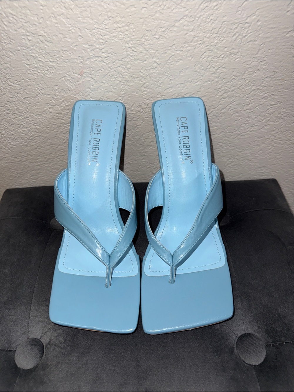 Cape Robbin Light Blue Square-Toe Thong Heels